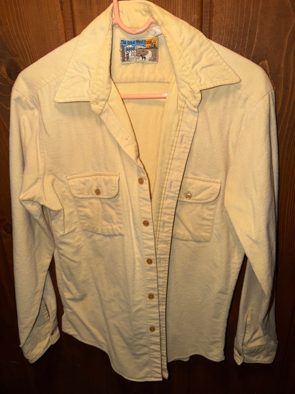 Cream Long-Sleeve Casual Button-Down Shirt